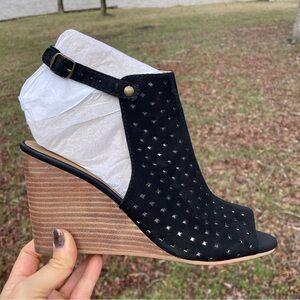 Lucky Brand Black Perforated Slingback Wedge Sandal